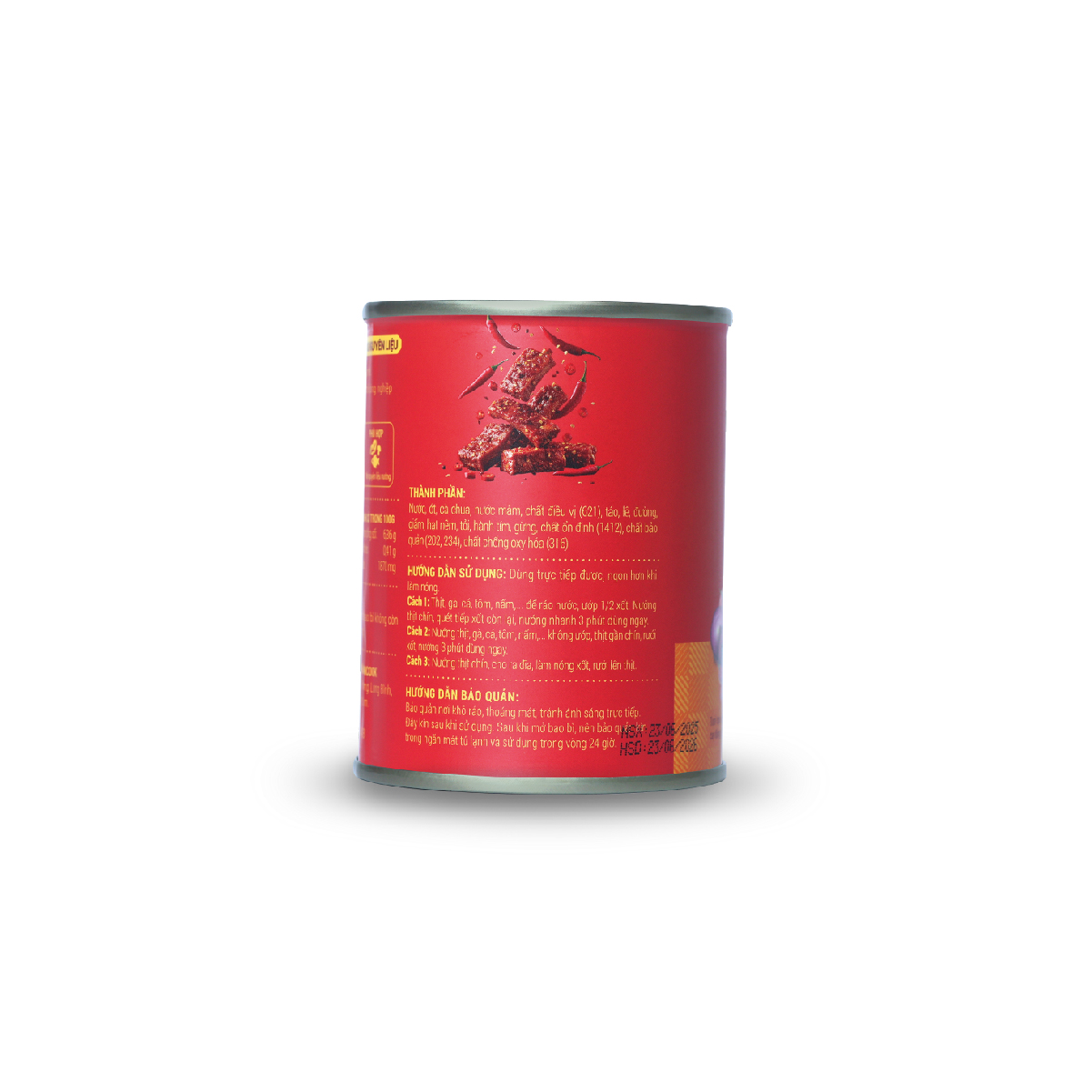 Back label of a CiCook chilli barbecue sauce can with printed product information