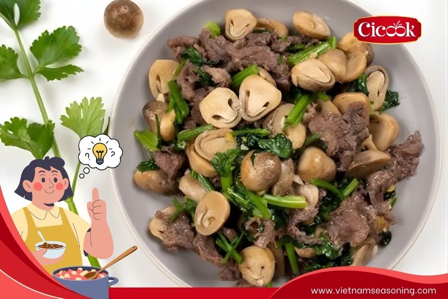 Beef with straw mushrooms