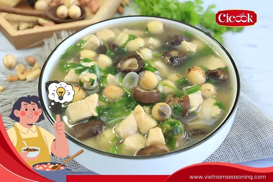 nutritious chicken soup with straw mushrooms